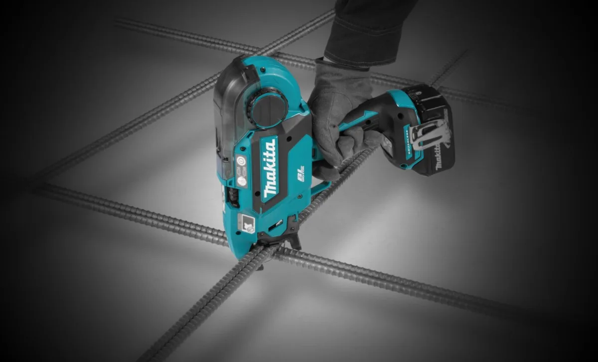 Makita rebar tying tool being used on a construction site